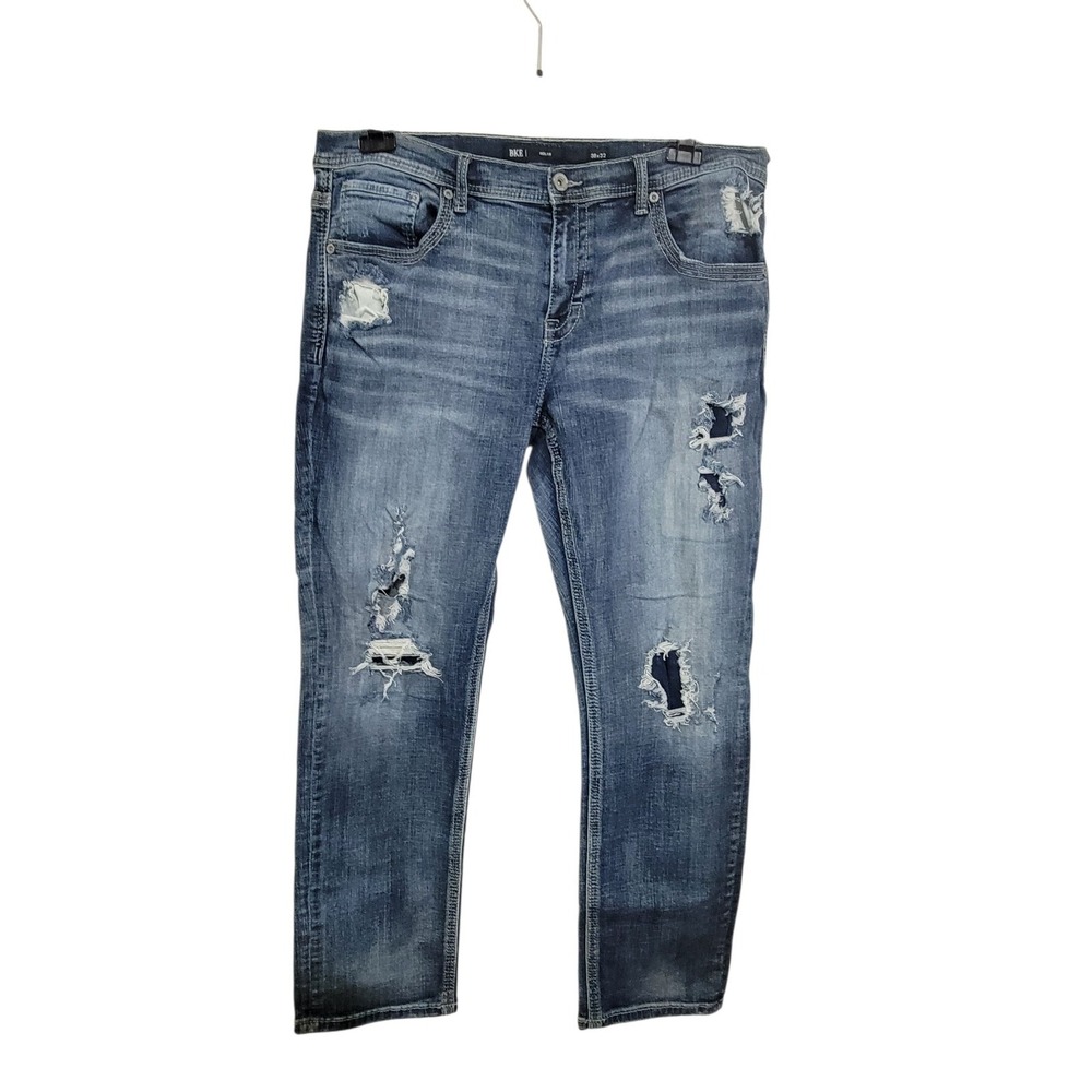 BKE Nolan Jeans Mens 38x32 Blue Denim 5 Pocket Distressed Thrashed